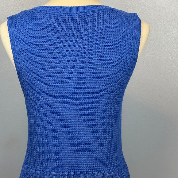 Vimpunec Crochet Knit Royal Blue Tank Top Ruffle Edge Dainty Feminine Med. Cute - Picture 5 of 7